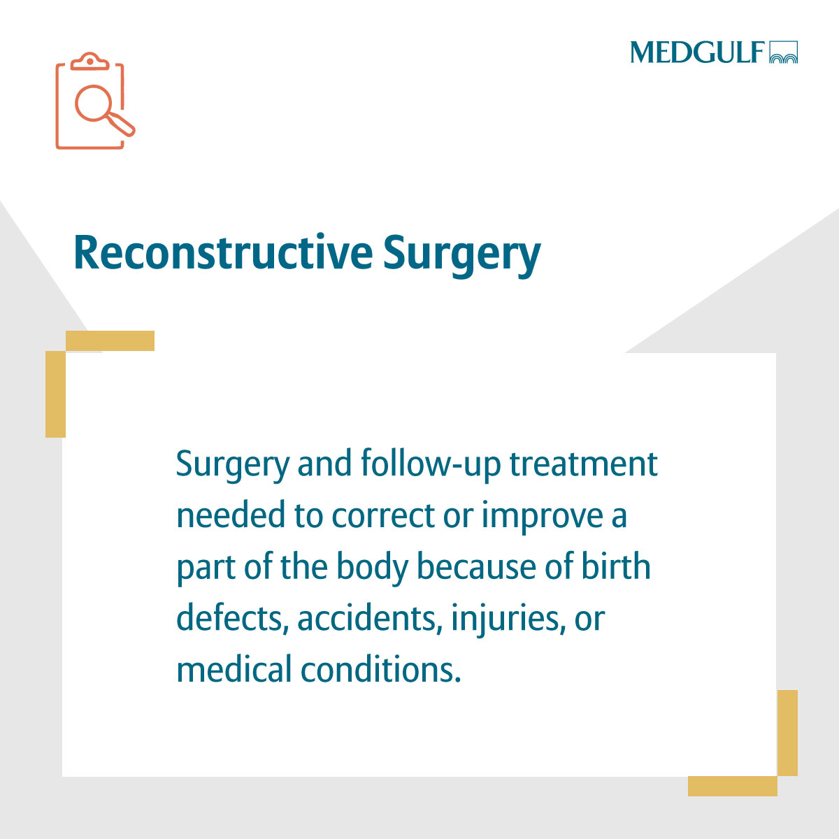 medgulfuae's tweet image. Did you know what a “Reconstructive Surgery” is? Learn more about insurance terms with us via #InsuranceExplained 

#healthinsurance #healthinsuranceforall #thankgodforhealthinsurance #healthinsurancepolicy #lifeandhealthinsurance #familyhealthinsurance #medgulfuae