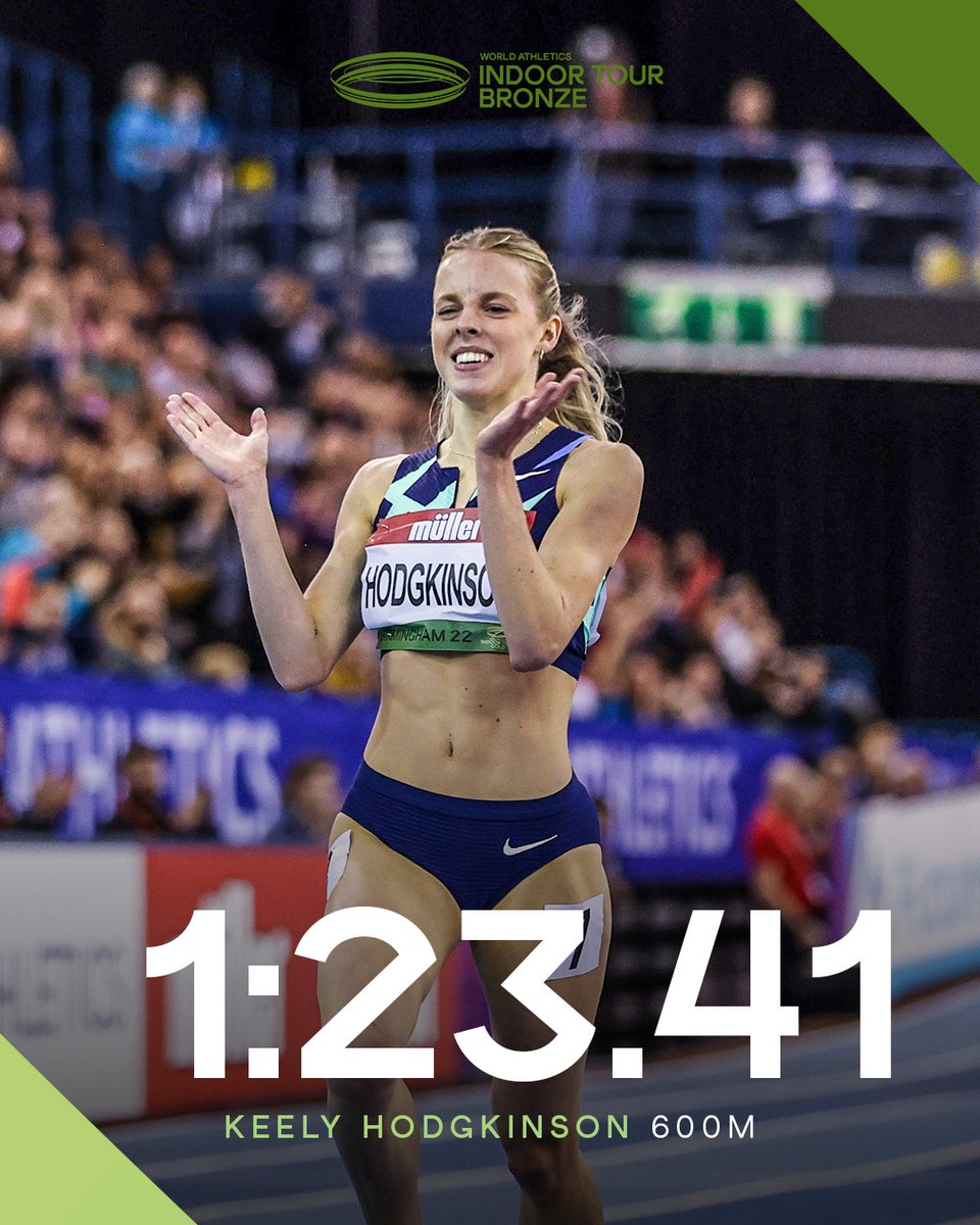 WORLD BEST 🔥 @keelyhodgkinson runs the fastest indoor 600m ever at the #WorldIndoorTour Bronze in Manchester 👏