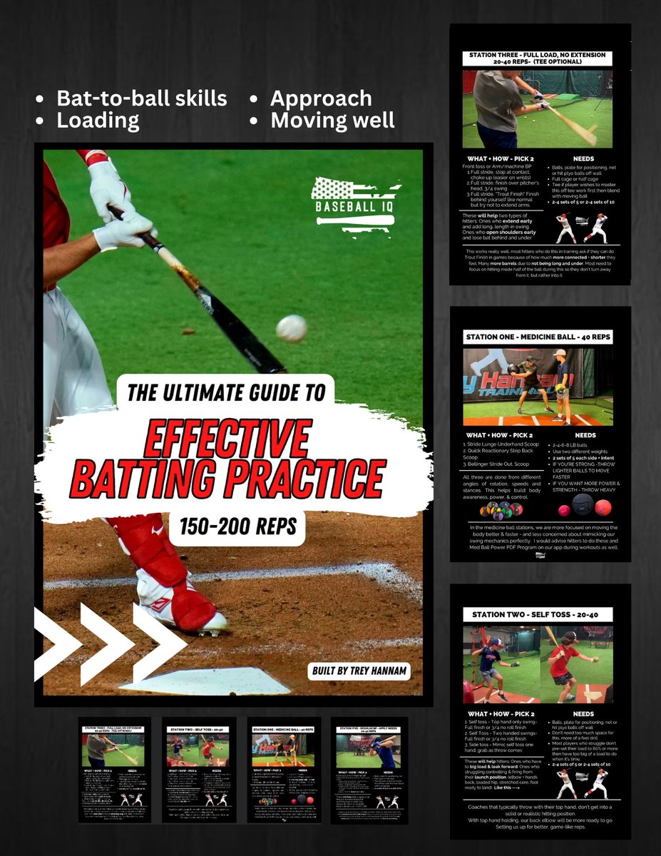 Trey Hannam (@tjhannam10) on Twitter photo Coaches, here's my best plan yet!
I've created this to help hitters focus on bat-to-ball skills, loading, moving well + approach
🚨RETWEET or tag a coach & I’ll DM you the Effective Batting Practice trusted by big leaguers & top prospects.
Go follow <a href="/BaseballIQ_App/">Baseball IQ</a> 👊 Coaches, here's my best plan yet!
I've created this to help hitters focus on bat-to-ball skills, loading, moving well + approach
🚨RETWEET or tag a coach & I’ll DM you the Effective Batting Practice trusted by big leaguers & top prospects.
Go follow <a href="/BaseballIQ_App/">Baseball IQ</a> 👊