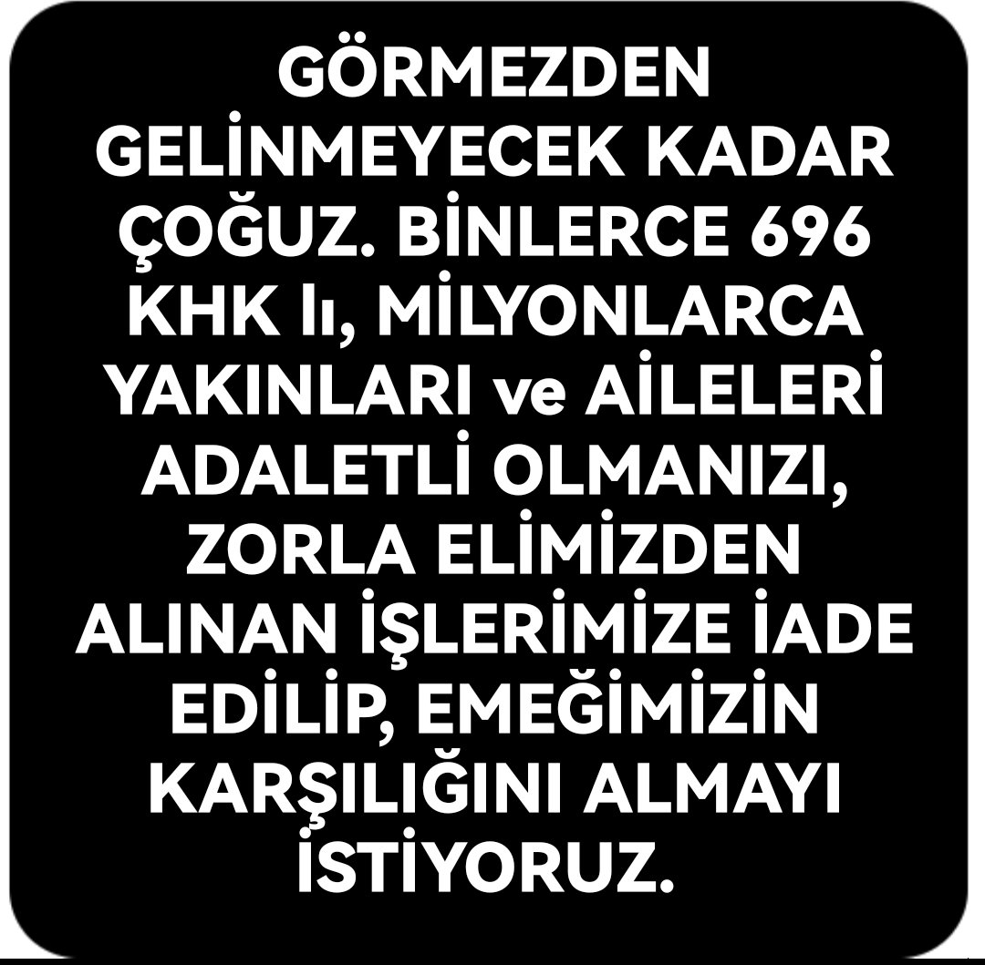 #696khklıişeiadeistiyor

Sayın Cumhurbaşkanım Sayın Bakanım sesimiz olurmusunuz sizden mujde bekliyoruz. Işe iademizin ivedilikle yapılması konusunda desteğinizi esirgemeyin lütfen zorunlu emekli mağdurları işe iade edilsin. <a href="/RTErdogan/">Recep Tayyip Erdoğan</a> <a href="/vedatbilgn/">Vedat Bilgin</a> #YeterSözEytnin