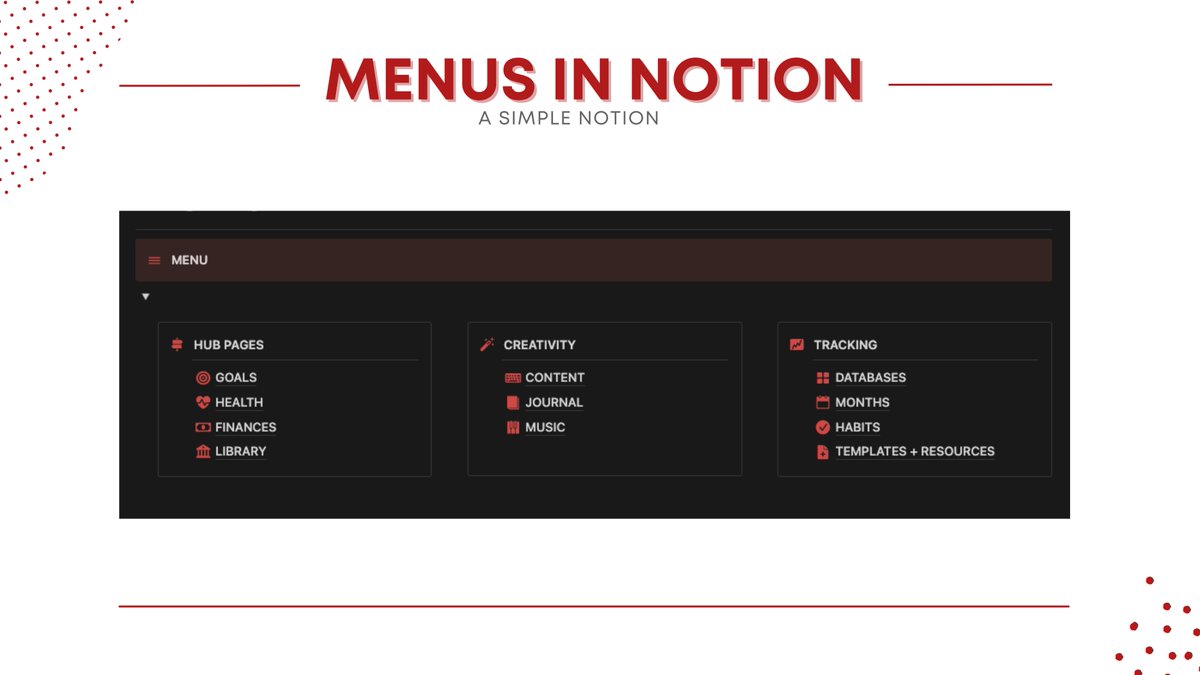 Want to save yourself 10+ hours a month with <a href="/NotionHQ/">Notion</a>?

I'll help you do it in 2 words:
NOTION MENUS.

Using Menus in Notion saves time and helps you stay focused.

How?

By keeping everything you need in ONE place.

Steal my 3 favorite formats 👇

(mini 🧵)