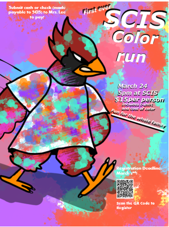 SCIS_CCISD's tweet photo. We are excited to announce our 1st Cardinal Color Run! Spread the word and sign-up by March 2nd. You need to pay and sign-up by that date to be entered. https://t.co/Yxbo8hdxaT