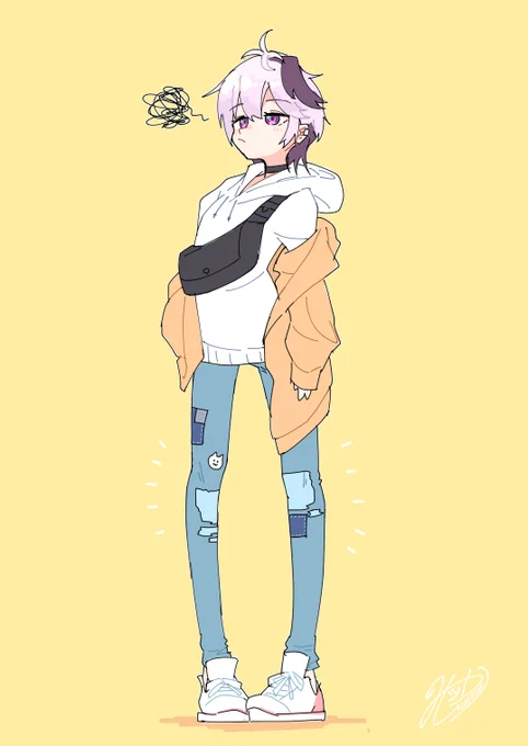 お気に入りのダメージジーンズをおばあちゃん(マスター)に直されてしまったフラワ。 