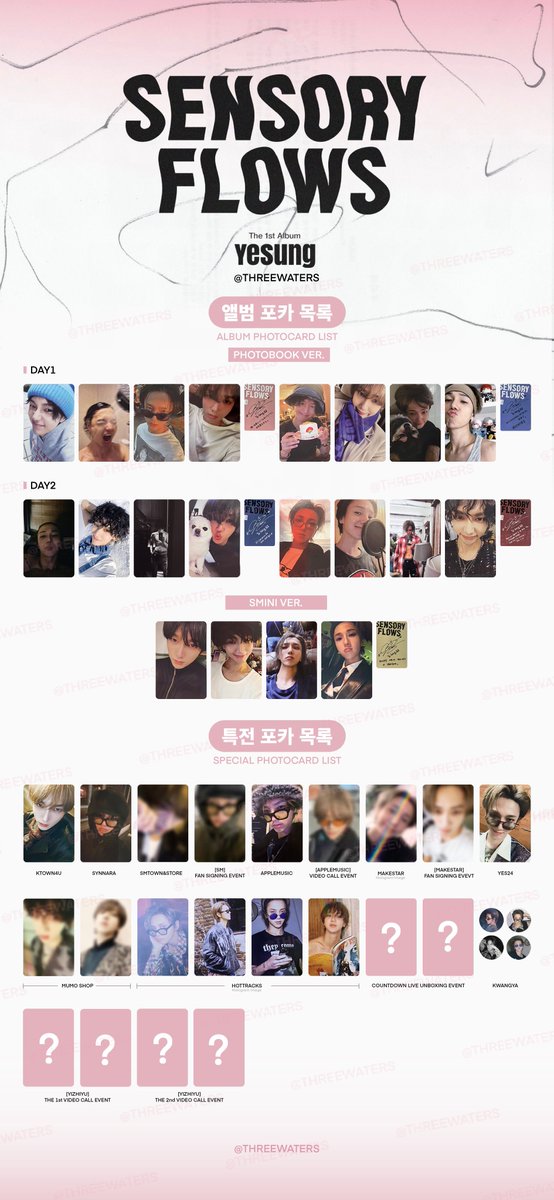 sskw84725's tweet photo. [+CLEAR IMAGES OF YES24]
예성 정규 1집 ‘Sensory Flows’
앨범+특전 포카 목록
YESUNG 1st ALBUM 
ALBUM PHOTOCARD LIST
SPECIAL PHOTOCARD LIST
PHOTOBOOK VER. PB VER. SMINI VER.
@shfly3424 

#슈퍼주니어 #SUPERJUNIOR
#예성 #YESUNG
#Sensory_Flows https://t.co/oJpldfZk2v