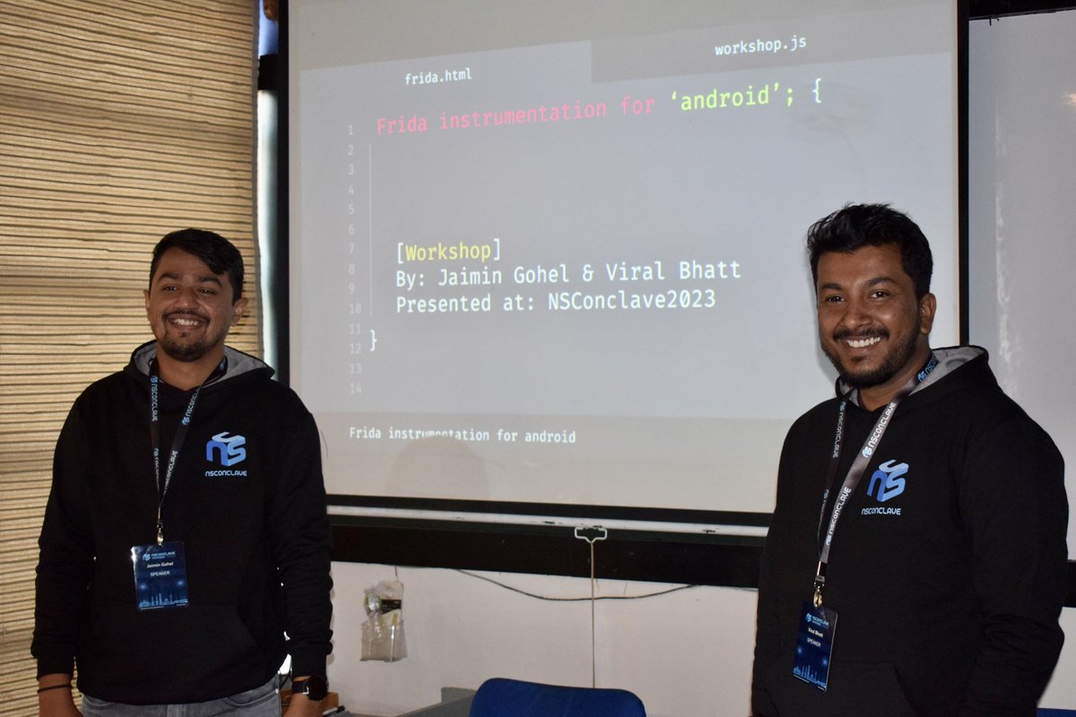 Attended an incredibly informative workshop on "Mobile App Instrumentation with FRIDA" led by <a href="/jaimin_gohel/">Jaimin J Gohel 👨‍💻</a> &amp; <a href="/viralbhatt100/">viral bhatt</a> 

#NSConclave2023 #CyberSecurity #mobilesecurity #AndroidSecurity
<a href="/NSConclave/">NSConclave</a>
