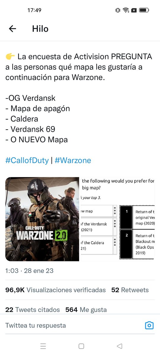 JonathanKilerYT's tweet image. 🔥NOTICIAS FRESCAS🔥 SOBRE WARZONE MOBILE INCLUSO ACTIVISION PREGUNTANDO QUE LE GUSTARÍA A LA COMUNIDAD 👀

#warzonemobile #codmobile #codwm #warzone