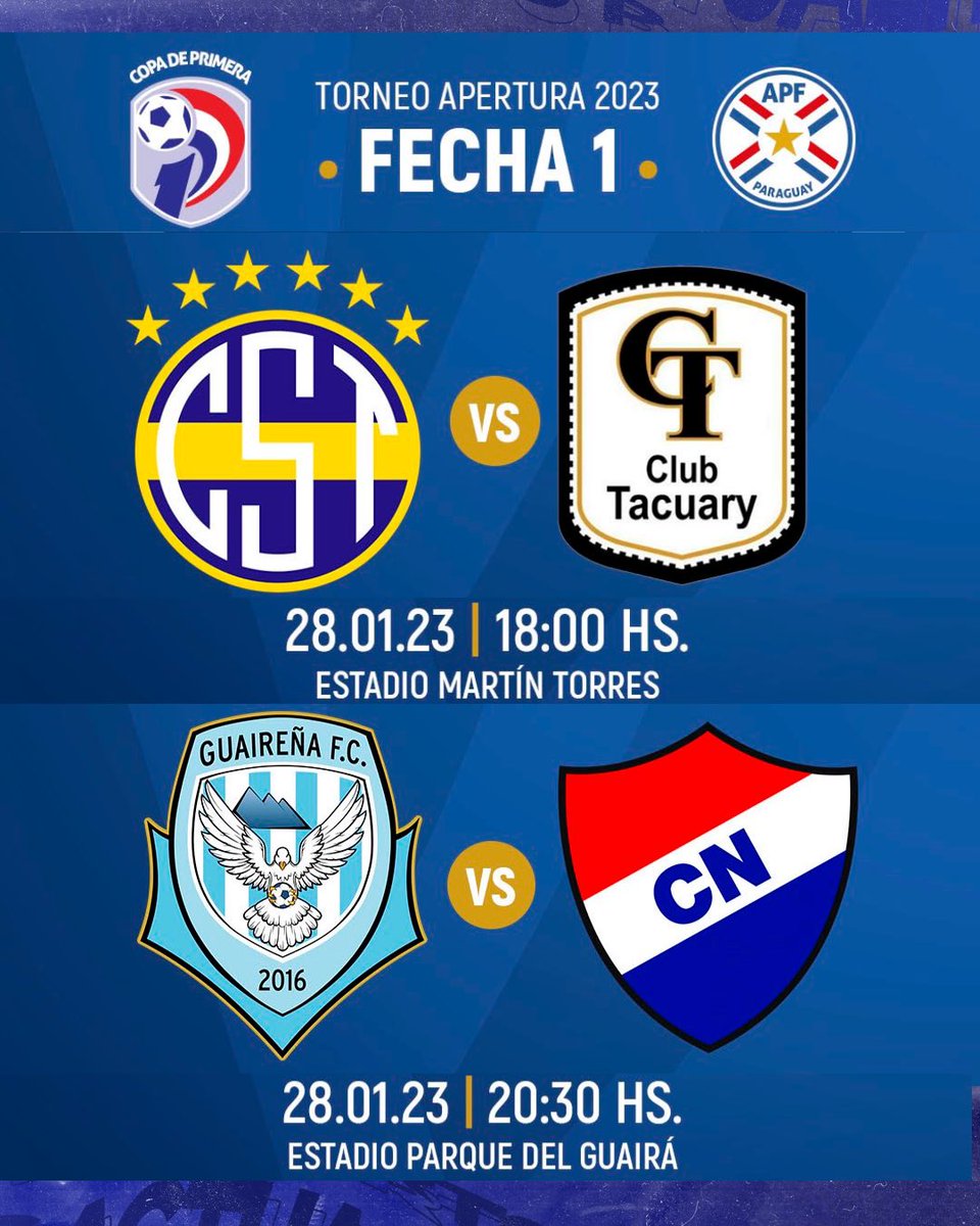 ⚽️ Torneo #Apertura2023🏆🇵🇾 

✅ ¡HOY se disputan dos partidos de la Fecha 1! 

📍 Asunción

📍 Villarrica

#ActualitySports #FútbolParaguayo