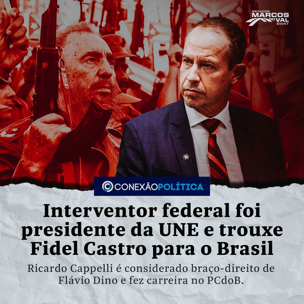 marcosdoval's tweet photo. ATENÇÃO!!! Simplesmente o Interventor federal ( @cappelli.ricardo ) escolhido pelo incompetente ministro da Justiça, Flávio Dino, foi o que organizou e trouxe para o Brasil simplesmente o Fidel Castro. Vou entrar com um requerimento para suspender ou invalidar esse relatório! https://t.co/7OxqGtrlqM