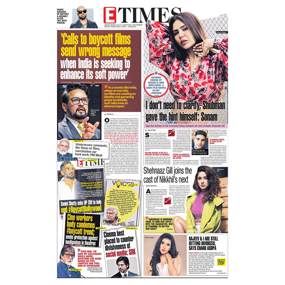 Are you missing #ETimes print edition? Log on to epaper.timesofindia.com to read...
#sonambajwa #kanyewest #anuragthakur #shubmangill #loveaffair #sunielshetty #modi #shehnaazgill #nikkhiladvani #charuasopa #rajeevsen #divorce #socialmedia #shahrukhkhan #javedakhtar #Boycott