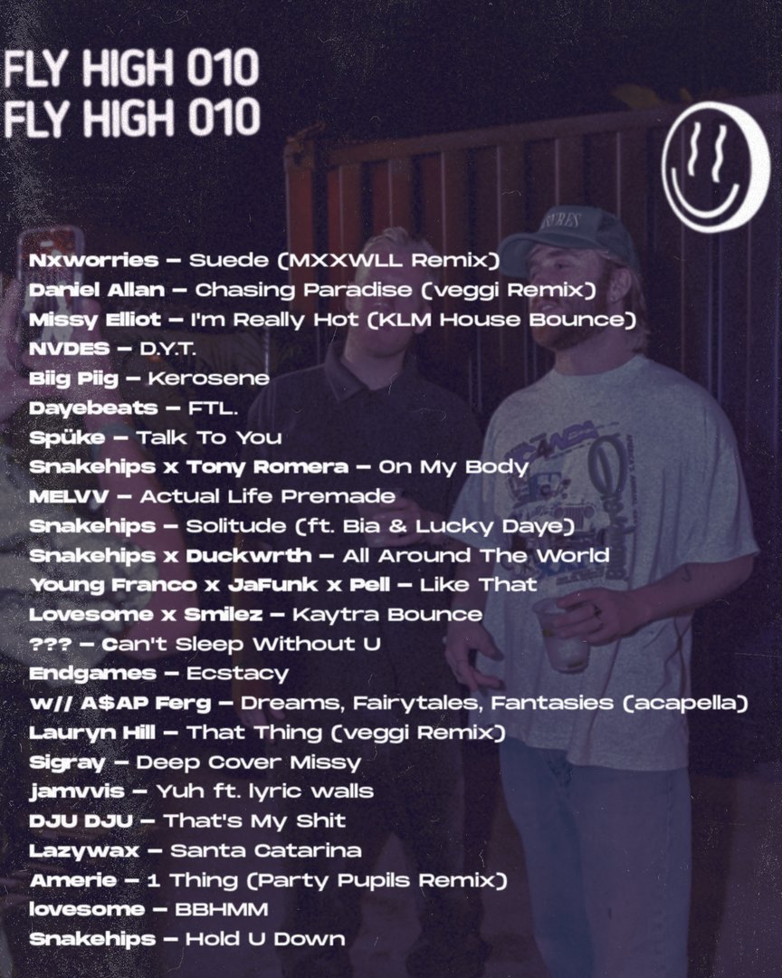 SNAKEHIPS๏ผใ๏ฟฃใผ๏ฟฃใ๏ผ (@snakehipsuk) on Twitter photo FLY HIGH 010 โ๏ธ
<a href="/nxworries/">โข ๐ฎ๐พ๐๐๐พ๐ถโท</a>
<a href="/MXXWLL/">MXXWLL</a>
<a href="/veggibeats/">veggi</a>
<a href="/MissyElliott/">Missy Elliott</a>
<a href="/nvdesmusic/">NVDES</a>
<a href="/BiigPiigMusic/">Biig Piig</a>
<a href="/dayebeats/">justdaye</a>
<a href="/spukemusic/">spรผke</a>
<a href="/TonyRomera/">Tony Romera</a>
<a href="/BIABIA/">BIA</a>
<a href="/iamluckydaye/">Lucky Daye</a>
<a href="/DUCKWRTH/">DUCKWRTH</a>
<a href="/YNGFRNCO/">young franco</a>
<a href="/ASAPferg/">FERG</a>
<a href="/PartyPupils/">PARTY PUPILS</a>
bit.ly/3kxnXla FLY HIGH 010 โ๏ธ
<a href="/nxworries/">โข ๐ฎ๐พ๐๐๐พ๐ถโท</a>
<a href="/MXXWLL/">MXXWLL</a>
<a href="/veggibeats/">veggi</a>
<a href="/MissyElliott/">Missy Elliott</a>
<a href="/nvdesmusic/">NVDES</a>
<a href="/BiigPiigMusic/">Biig Piig</a>
<a href="/dayebeats/">justdaye</a>
<a href="/spukemusic/">spรผke</a>
<a href="/TonyRomera/">Tony Romera</a>
<a href="/BIABIA/">BIA</a>
<a href="/iamluckydaye/">Lucky Daye</a>
<a href="/DUCKWRTH/">DUCKWRTH</a>
<a href="/YNGFRNCO/">young franco</a>
<a href="/ASAPferg/">FERG</a>
<a href="/PartyPupils/">PARTY PUPILS</a>
bit.ly/3kxnXla