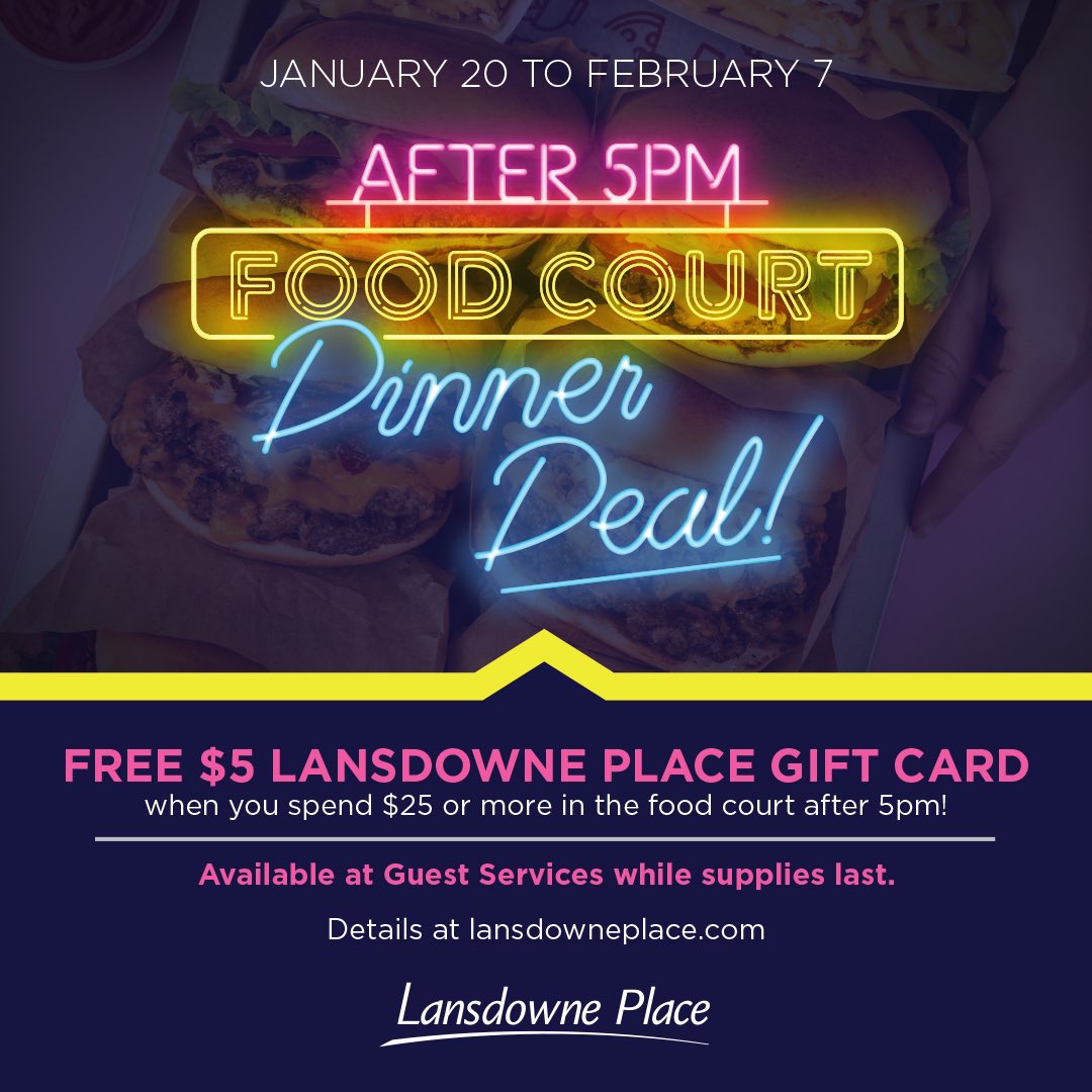 Lansdowne Place (@lansdowneplace) on Twitter photo 🌟 $5 after 5pm! 🌟 Grab dinner from the food court or <a href="/bastardburrito/">FAT BASTARD BURRITO CO.</a> after 5pm today & bring your receipt(s) for $25 & up to Guest Services to get a FREE $5 Lansdowne Place gift card - valid at more than 100 stores & services! 😋 lansdowneplace.com 🌟 $5 after 5pm! 🌟 Grab dinner from the food court or <a href="/bastardburrito/">FAT BASTARD BURRITO CO.</a> after 5pm today & bring your receipt(s) for $25 & up to Guest Services to get a FREE $5 Lansdowne Place gift card - valid at more than 100 stores & services! 😋 lansdowneplace.com