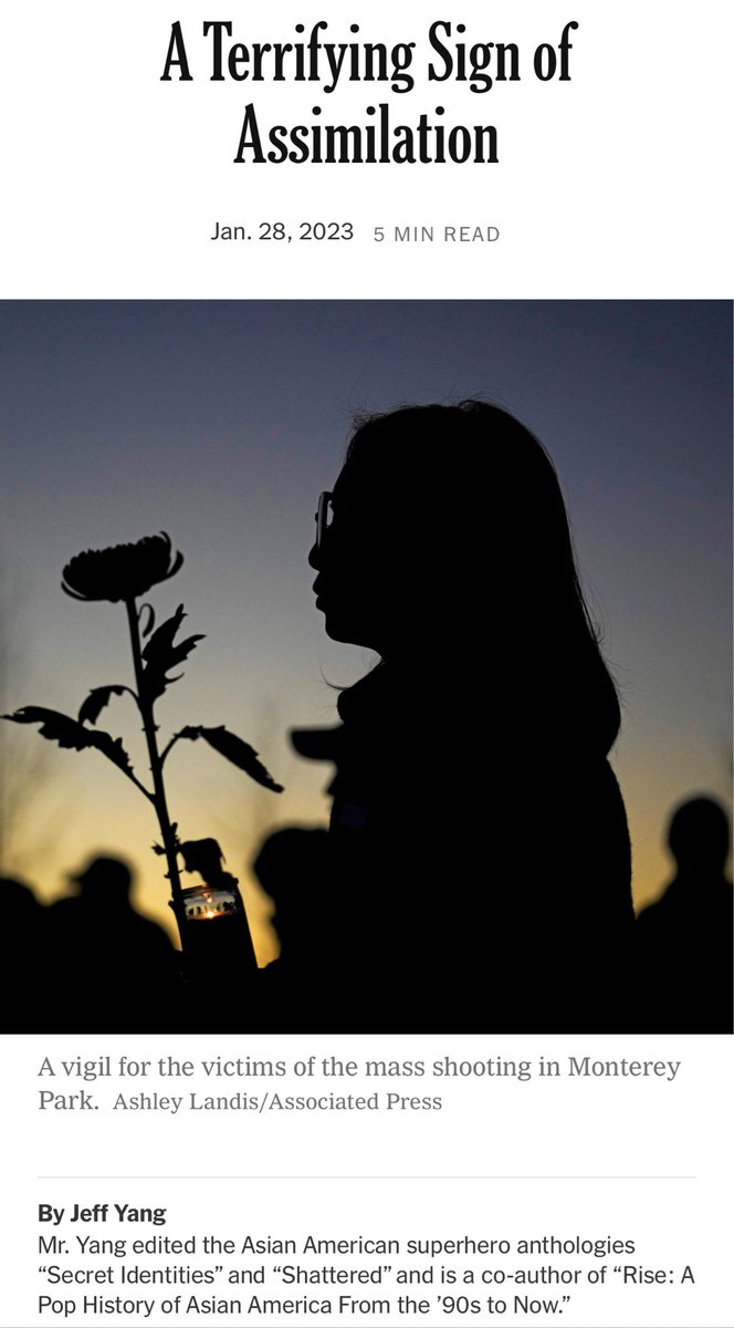 The <a href="/nytimes/">The New York Times</a> published the essay I wrote about the three mass shooters at Laguna Woods, Monterey Park and Half Moon Bay—Asian men who took Asian lives using the most American of killing instruments: guns.

Here it is as a gift. Please share it if you can.
nytimes.com/2023/01/28/opi…