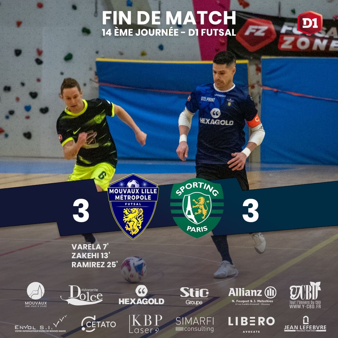 ⏱️ FIN DE MATCH

Après une seconde période intense, les deux équipes rentrent sur un score nul 

Prochain match et déplacement à Nantes pour la 15ème journée de D1 Futsal  🔵⚪

#gameday #futsal #mlmfutsal #D1Futsal #futsalfrance