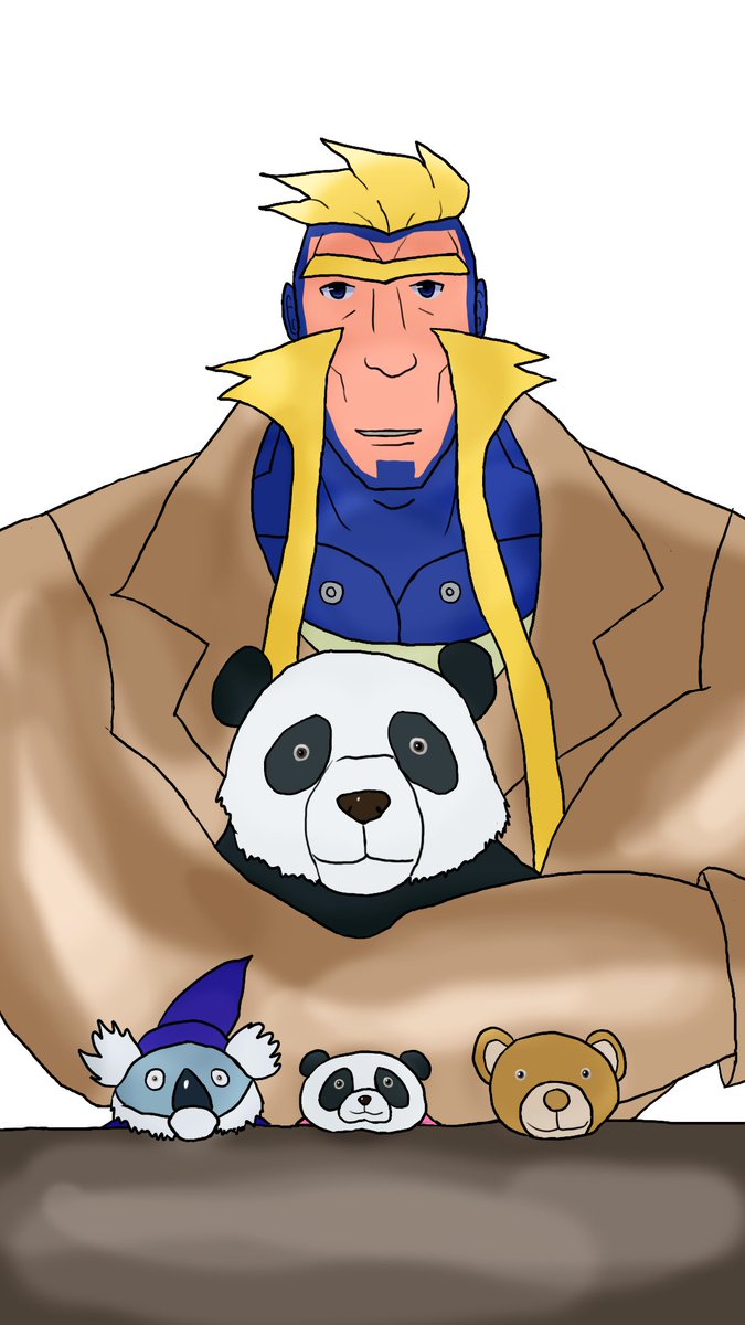 MisterPandaBoom's tweet photo. Drawing of my goliath OC Solus holding a real panda and displaying 3 stuffed toys!
"Happy birthday, illustration creator!" he says.
OC and art belong to me.
#Bara #Muscle #Muttons #Sideburns #OC #MyArt https://t.co/rPpDBAPvQj
