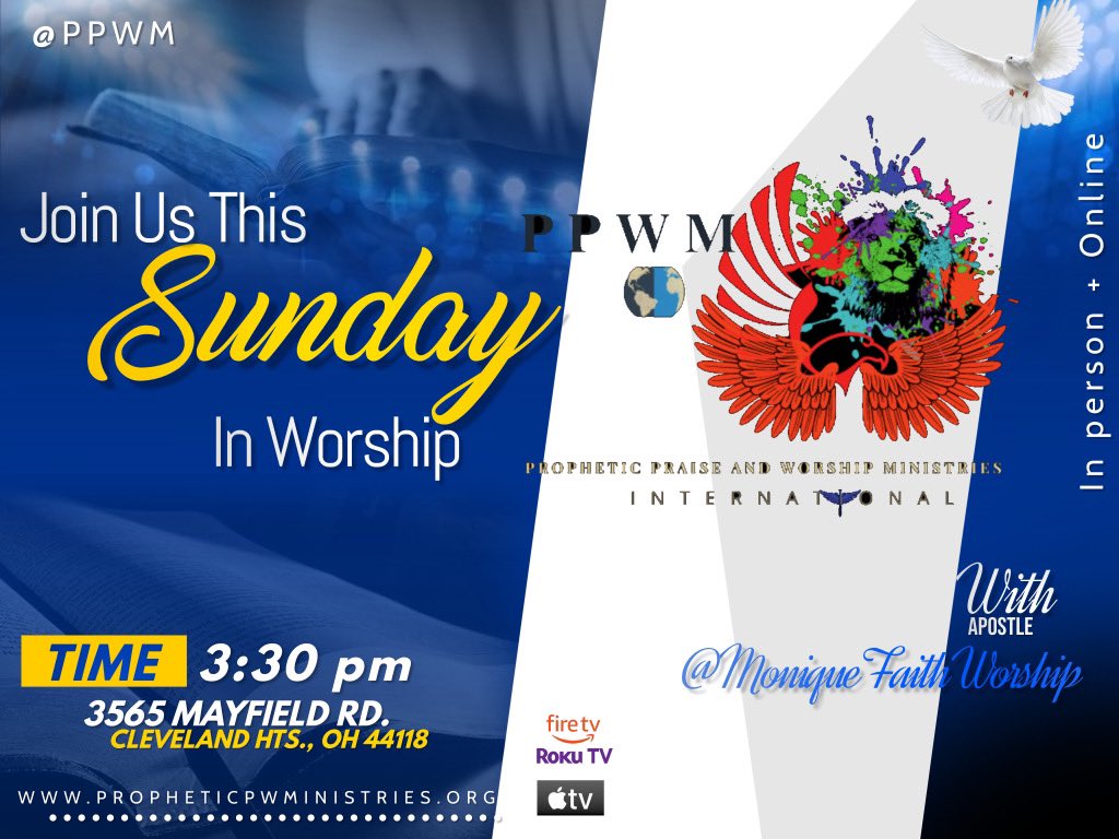 LivePpwm's tweet photo. Join Us this Sunday as Apostle Monique Faith Worship continues the Word of the Lord for 2023. Click link to watch: https://t.co/i7ZEXrIRqR #Part3 #miracles #signs #wonders #ppwm #sundayflow #prophetic #praise #prayingforthe🌎 #cle #dfw #worship https://t.co/eFHTZOpcuh