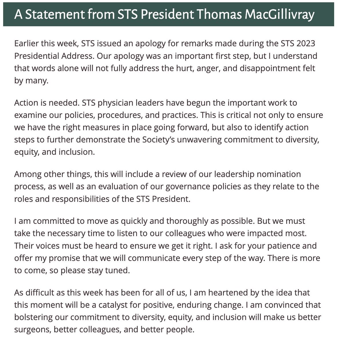 Lots of work to be done, but I think we're all ready for some tough, productive dialogue and actions that improve our speciality and the patients we serve.