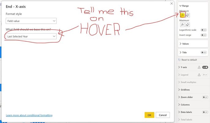 Jeff “This is your Copilot speaking” Weir (@insightsmachine) on Twitter photo #PowerBI users: what is the *smallest* thing <a href="/MSPowerBI/">Microsoft Power BI</a> could implement that would bring a smile to your face? I’m talking teeny tiny tweaks.
Here’s my candidate: add a popup tooltip that displays the name of a field used in Conditional Formatting when a dev hovers over FX icon. #PowerBI users: what is the *smallest* thing <a href="/MSPowerBI/">Microsoft Power BI</a> could implement that would bring a smile to your face? I’m talking teeny tiny tweaks.
Here’s my candidate: add a popup tooltip that displays the name of a field used in Conditional Formatting when a dev hovers over FX icon.
