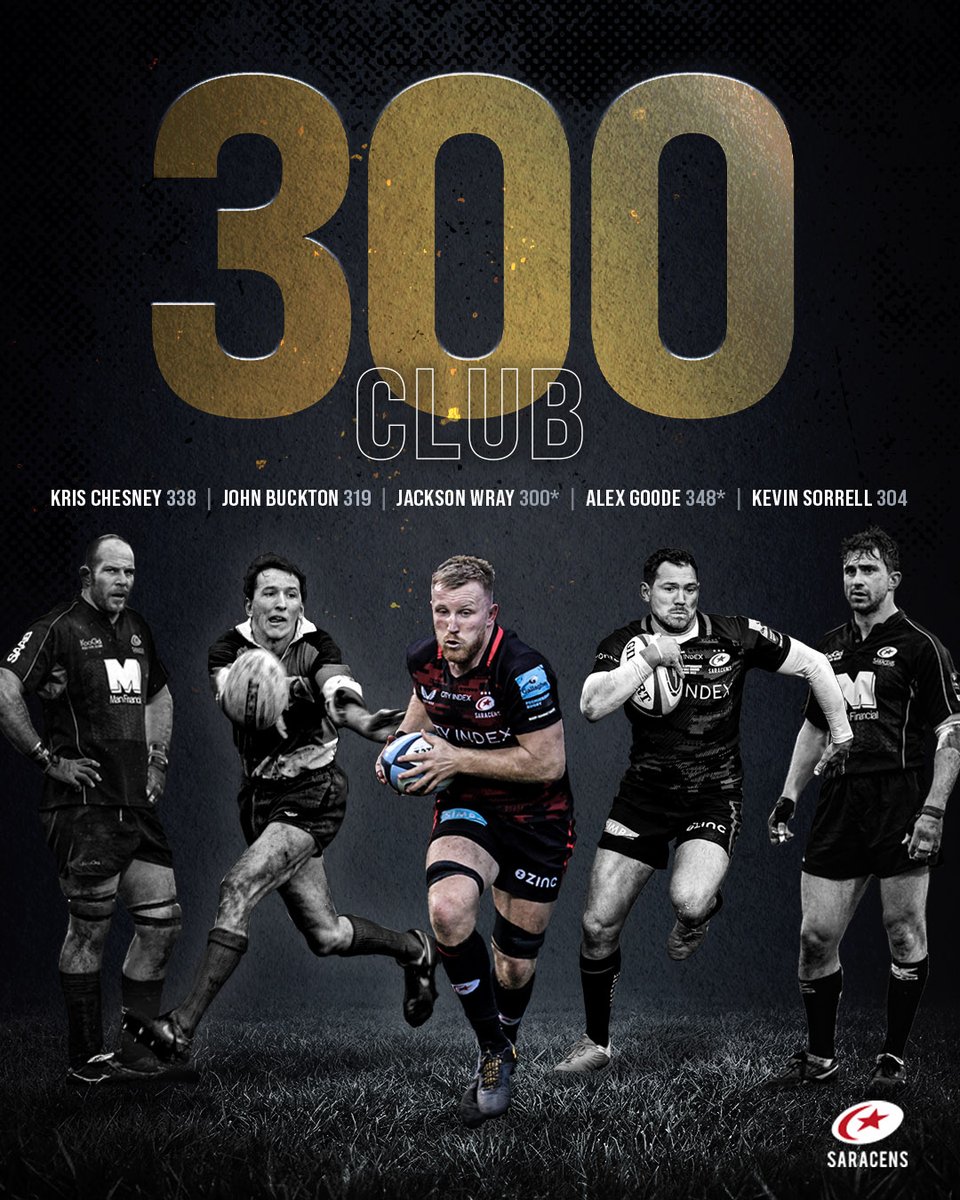 Saracens's tweet photo. Welcome to the 300 Club, @JacksonWray 🤝

#YourSaracens💫 https://t.co/02DMN7LdVZ