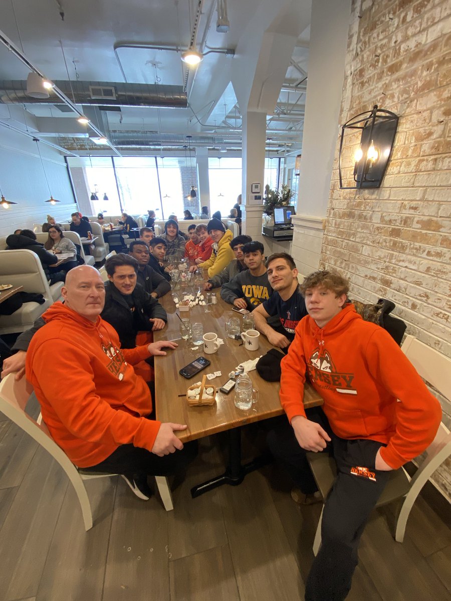HerseyWrestling's tweet photo. Hersey wrestlers enjoying day off together having breakfast.   Next weekend the real season starts.  Yes.   We know we have accomplished nothing.  We aren’t running from nobody.  Just tell us the place and  time of the fight. https://t.co/cb7hpUVe81