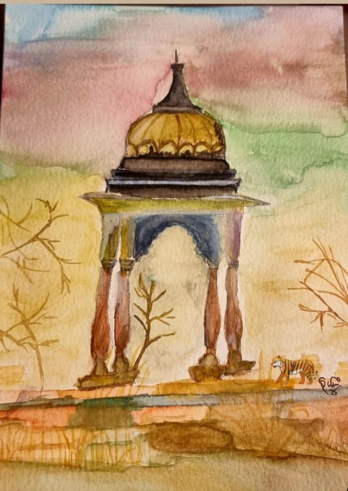 The Chatrris look beautiful in the Ranthambore Park and further enhanced when a tiger is around #ranthambhore #Watercolour
