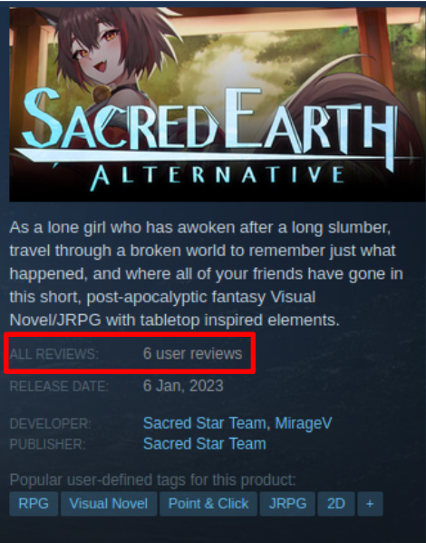 SacredStarTeam's tweet photo. If you played the game and enjoyed it, please don't forget to leave us a review! Every bit helps show the lead developer some love! The game was made with best effort forward!

#SupportYourIndies https://t.co/B9GgCX4maA