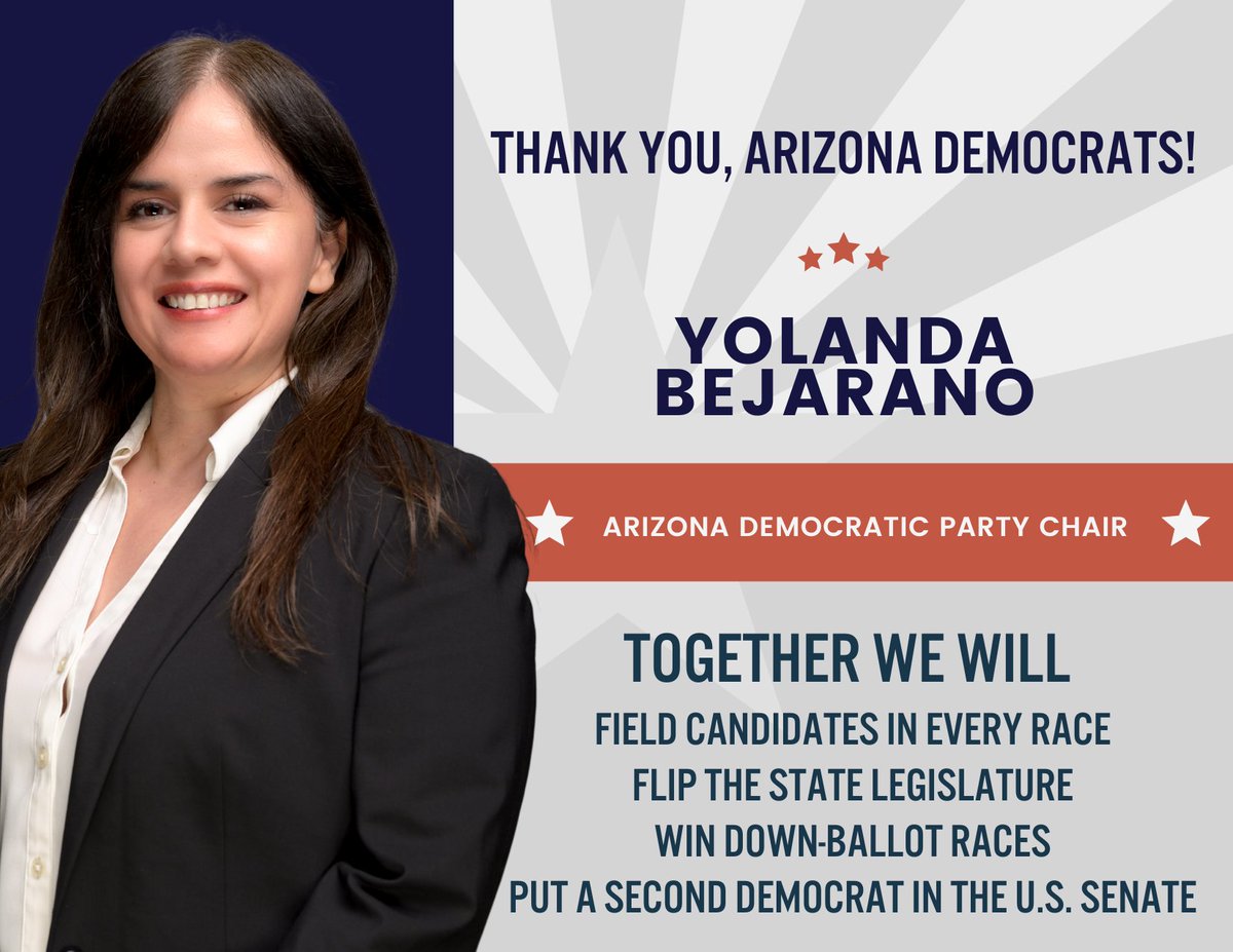 Yolanda Bejarano (@yolitorosentado) on Twitter photo Thank you, Arizona Democrats! I am honored to have been elected as the new Chair of the <a href="/azdemparty/">Arizona Democratic Party</a>! Thank you, Arizona Democrats! I am honored to have been elected as the new Chair of the <a href="/azdemparty/">Arizona Democratic Party</a>!