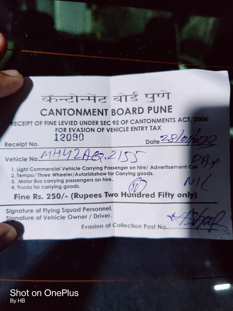 HBahulikar's tweet photo. @WronglyLEFT @Olacabs You made my parents pay for your driver not knowing cantonment rules. Need money back. https://t.co/o8iT9fCxvM