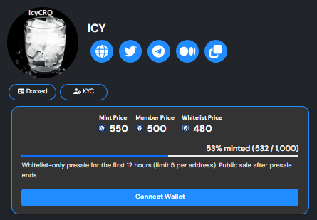 IcyCro's tweet photo. One of the busiest days ever! 🧊

bCRO-ICY farm started today on @MMFcrypto 

$105k LP already and one of the highest multipliers!

Also ICY NFT public mint started this afternoon on @EbisusBay 

532/1000 already minted:
https://t.co/sTRBH5zB4K

#CRO  #crofam #FFTB https://t.co/y75uroSEqG