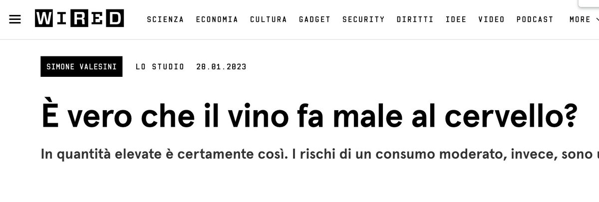 acino2020's tweet photo. Simone Valesini* @wired @ferrazza: perché se parli di effetti nocivi con consumo moderato di etanolo, titoli: "È vero che il vino fa male al cervello? In quantità elevate è certamente così. I rischi di un consumo moderato, invece, sono un po' meno ovvi, o facili da valutare"? https://t.co/82oOfTZD6t