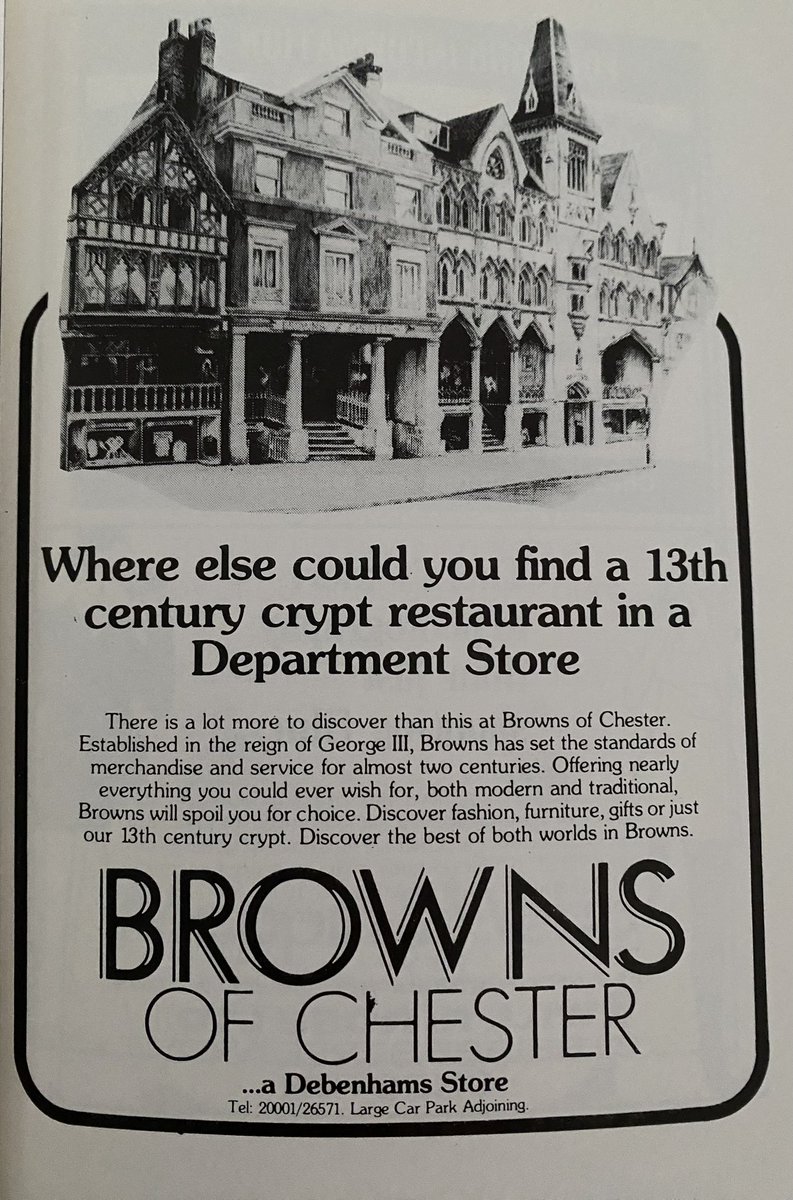 AFergusonBBC's tweet photo. I just stumbled across this ad for #BrownsofChester while looking through a Chester tourist guide from around 1981 😢 #chester https://t.co/PTiqpmznoL
