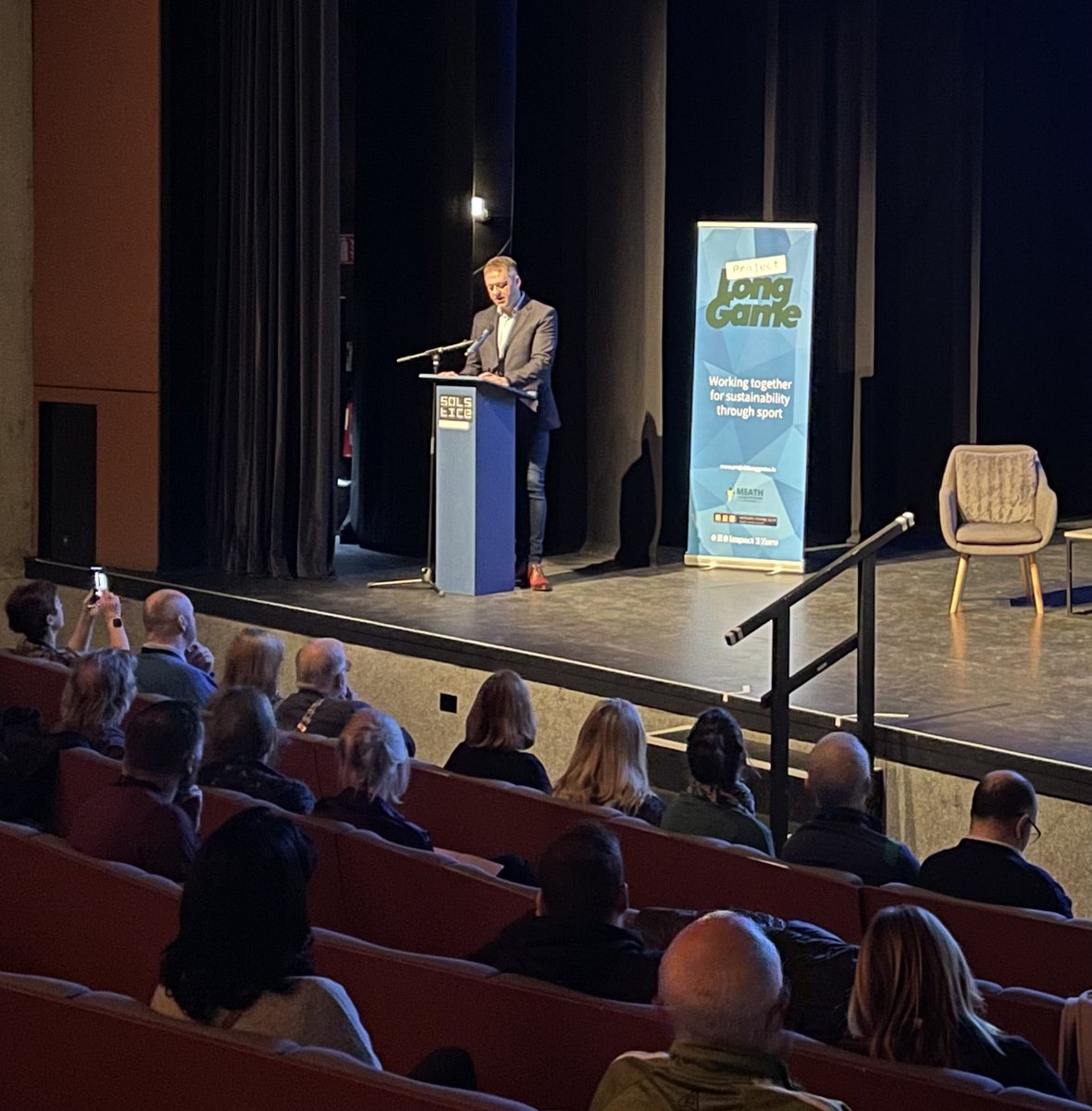 davidgilroyBVT's tweet photo. Sports Minister @ThomasByrneTD and @sportireland CEO Dr Una May addressing #ProjectLongGame launch in Solstice Navan. Fantastic day, fantastic initiative. Well done everyone. Great to be part of it. https://t.co/25DAcNSkQs