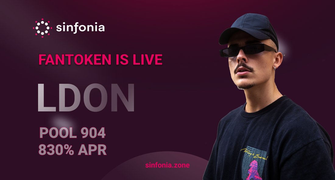 sinfoniazone's tweet image. 🚀Breaking News! 🚀
@iamldon's #FanToken, $LDON is officially launched on Sinfonia! 
Take a look and start supporting the newest #web3 #music #artist. 
🏦Don't forget to check out the "juicy" #APR on the pool.
Pool👉app.sinfonia.zone/pools/904
FanToken👇
app.sinfonia.zone/fantokens/ft34…