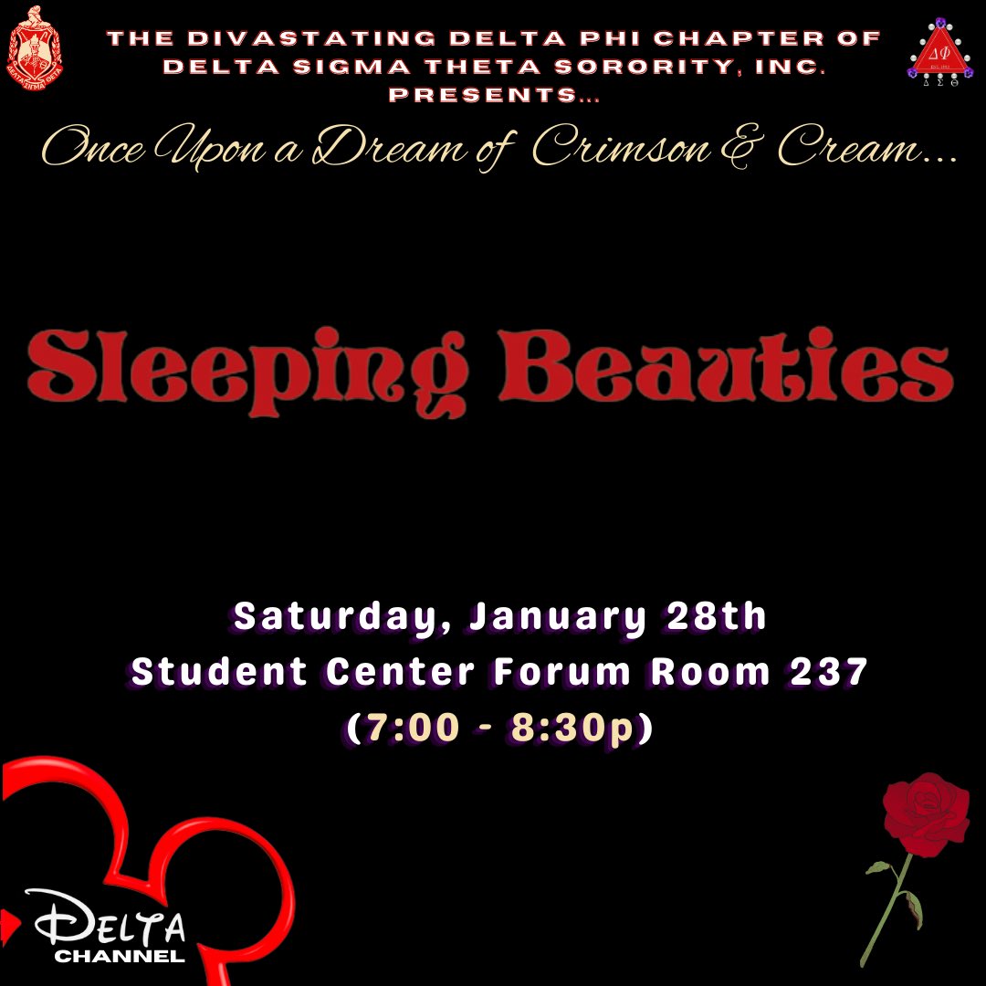 Our last event of the week: Sleeping Beauties ♥️💤
Taking place at 7:00pm in the Student Center, join us as we chill, mingle, and talk about the importance of self-care and relaxation!