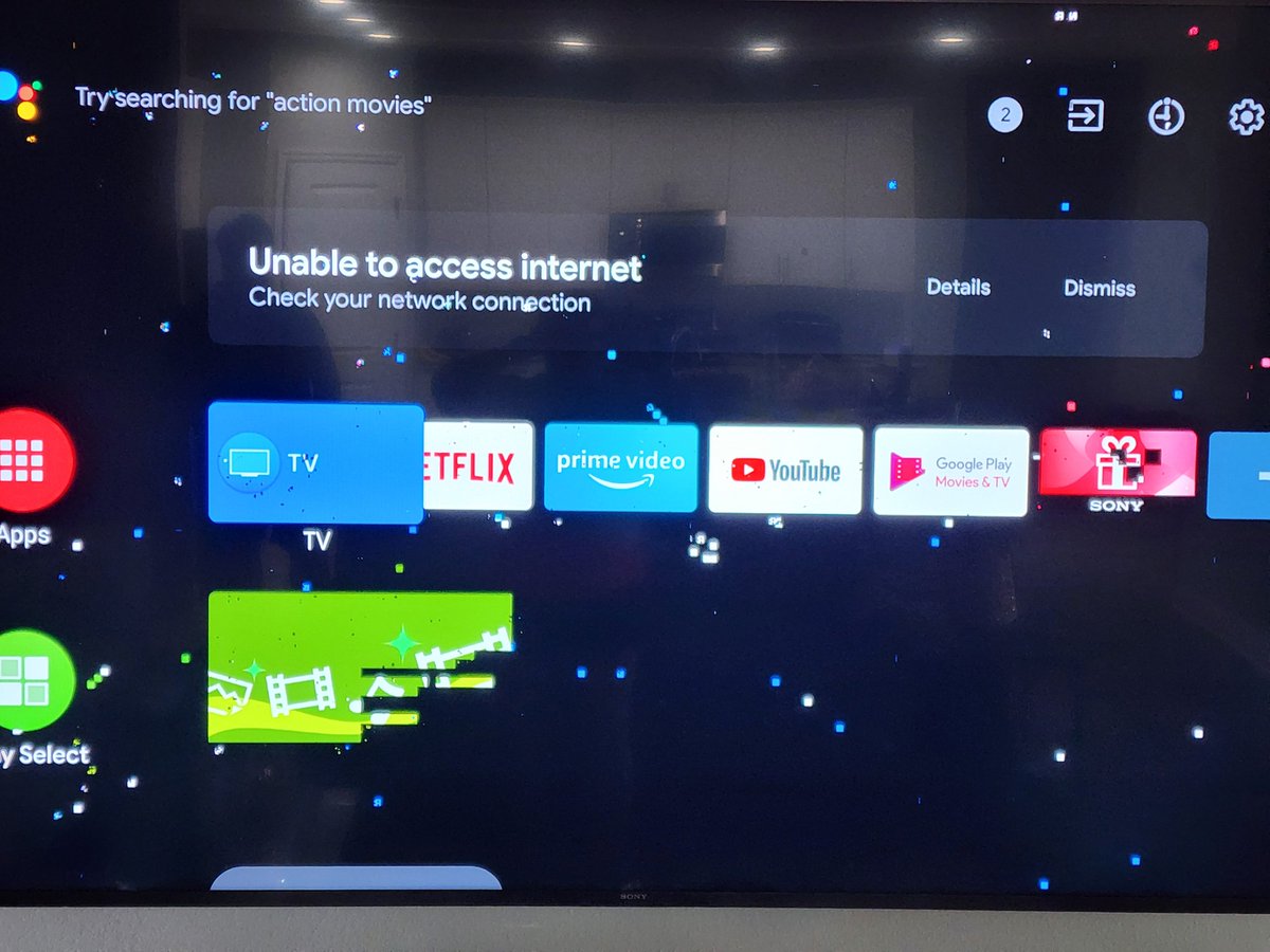 Shayne92148303's tweet photo. @SonyElectronics After my tweet last week, your Sony support does nothing for me. Now our TV is completely broken, no Wifi and a flashing pixelated screen. 1 year and 3 months old 85" Sony TV! https://t.co/BocLvhdwwN