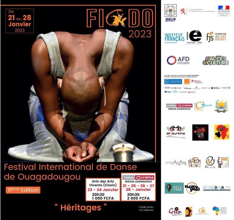 Ce soir, bouquet final pour la clôture du FIDO 2023 avec Tatiana Nadé Gueria (Côte d’Ivoire), le duo Eva &amp; Clément (Burkina), compagnie Oshala (Bénin) et le final des Soul Sisters. Du lourd et du beau ! Canal Olympia Pissy 20:30. After musique au Grin des Arts Vivants Cissin