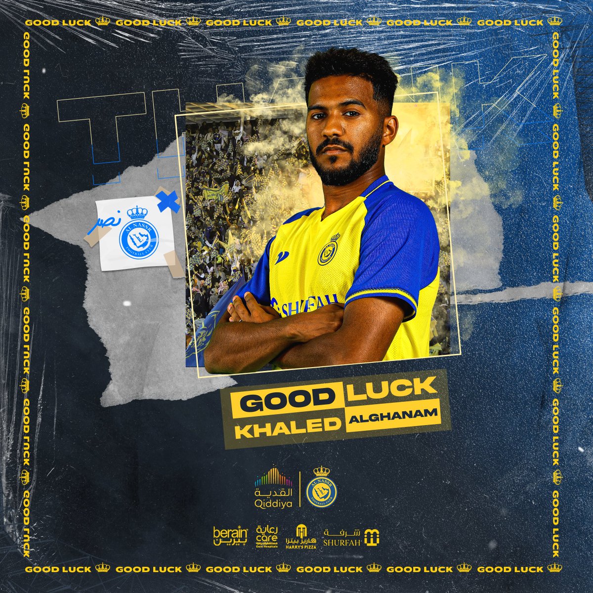 AlNassrFC's tweet photo. وافقت إدارة نادي ⁧#النصر⁩ على إعارة اللاعب خالد الغنام لنادي الفتح حتى نهاية الموسم .

متمنين له التوفيق 🙏 https://t.co/0glrwBO5tK