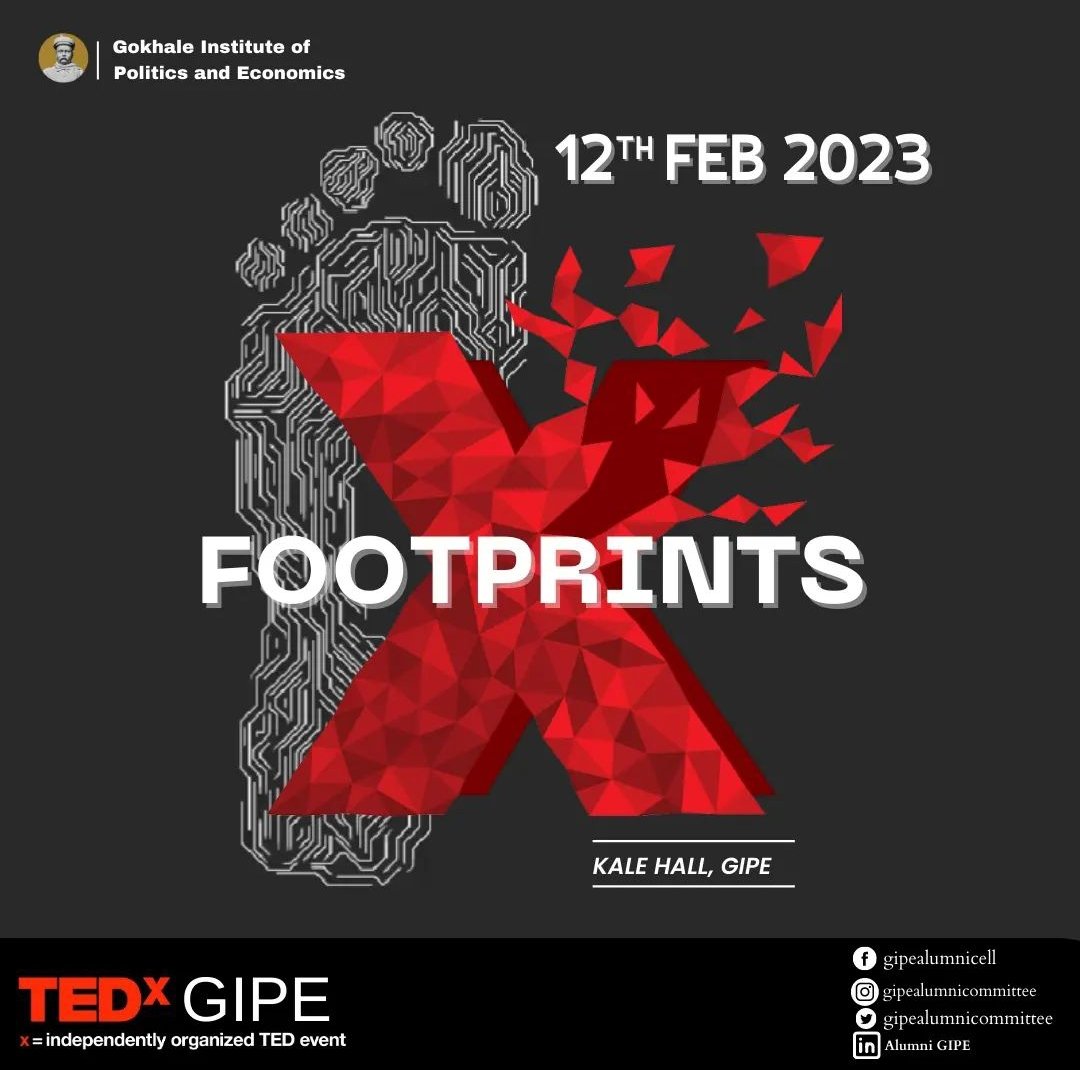 AlumniGipe's tweet photo. TEDxGIPE  invites you all to witness "footprints", the flagship tedtalk.
Tracing the path of great believers, we thrive to bring to you the wisdom and knowledge that has the potential to change life. Mark your calendars! 

#ted #tedtalk #Tweets #Trending #ideas #footprints https://t.co/faGGjbkHt5