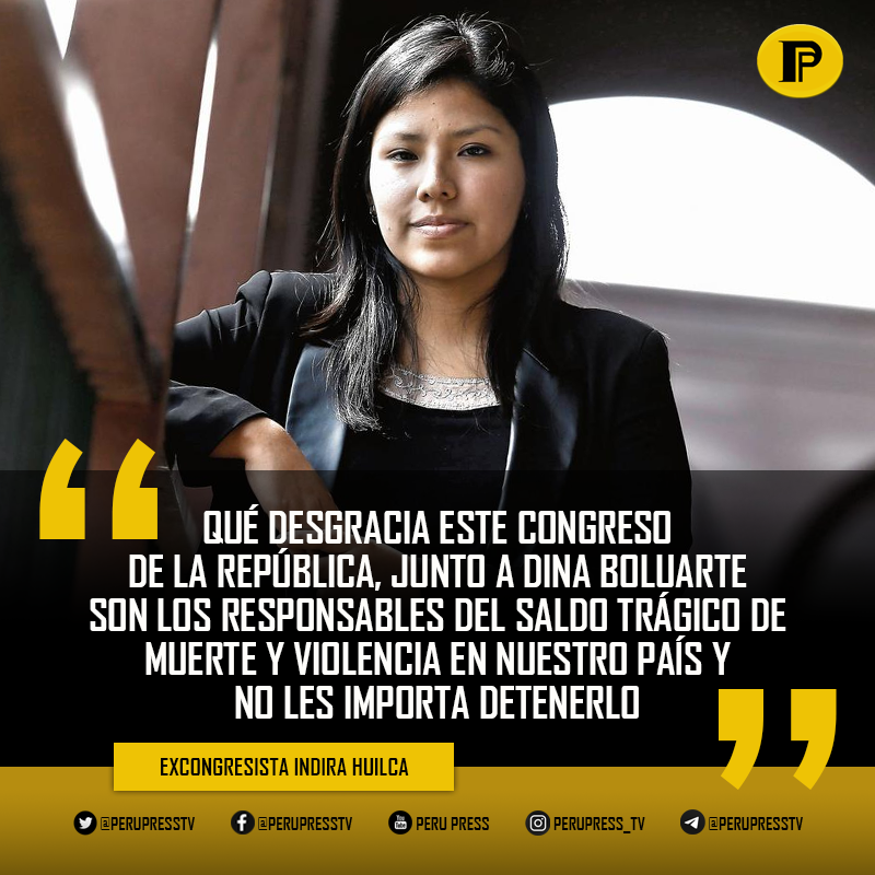 PeruPressTv's tweet photo. La exparlamentaria Indira Huilca se pronunció sobre la votación del Pleno del Congreso que rechazó, con la anuencia de Perú Libre, Renovación Popular, Acción Popular, Avanza País y el Bloque Magisterial, el adelanto de elecciones al 2023. (1/4) https://t.co/nZfzqilA4O