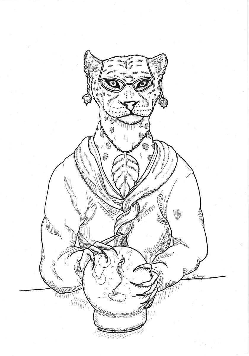 DrakemyrDesign's tweet image. Snow Leopard @Essentia_Modica is now inked. Watching @quill18 and talking to her. Good Sarurday