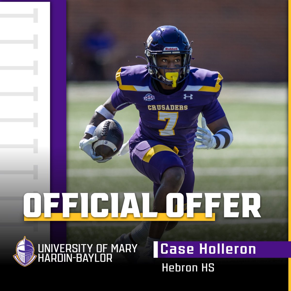CaseHolleron's tweet photo. Blessed to have received an offer from University of Mary Hardin-Baylor @coachmcarey https://t.co/5SLao4oQ8i