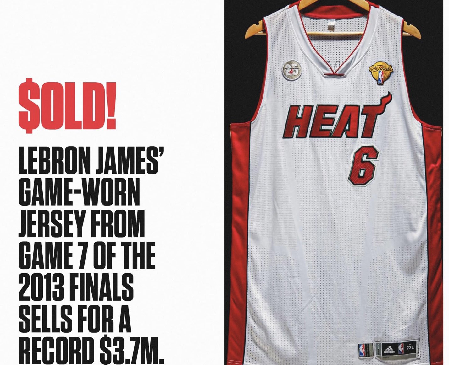 LeBron James' jersey from Game 7 of 2013 NBA Finals sells for over