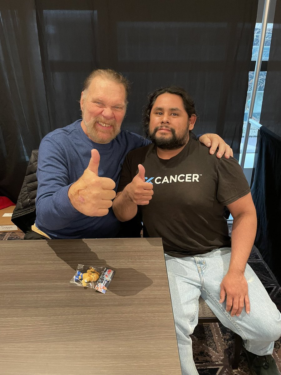 PauknRoses's tweet image. Went to Destination @WrestleCon with my baby cousin and got to meet @RealHacksawJim and sign my #microbrawler  #wrestlecon #royalrumble2023 #Fuckcancer