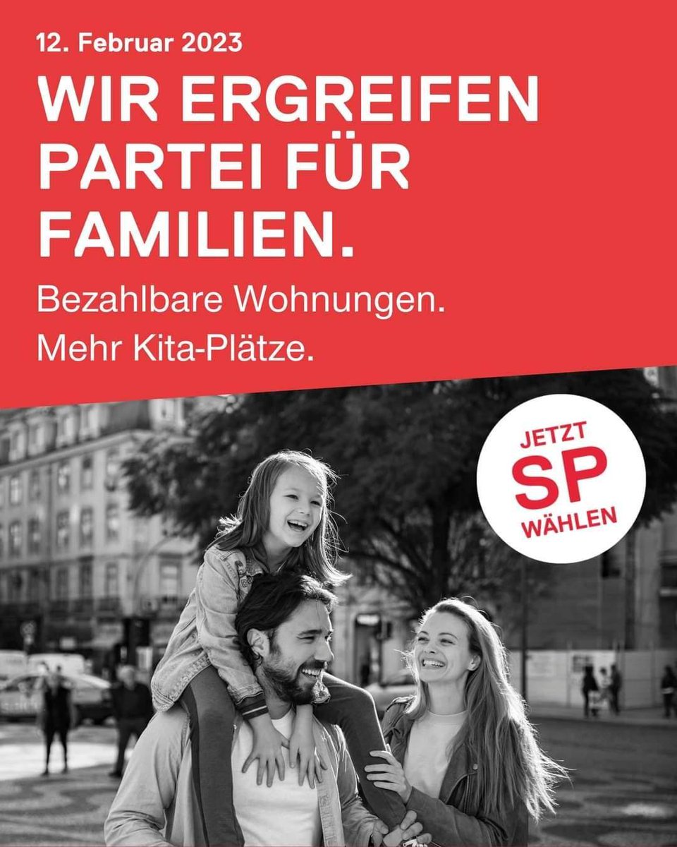 Wir ergreifen #Partei für #Familien

Am 12. Februar die Liste 2 der #SP wählen – für einen fortschrittlichen Kanton #Zürich