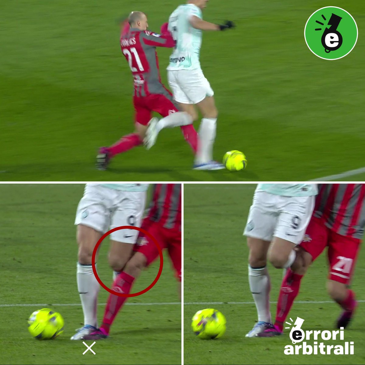 erroriarbitrali's tweet photo. #CremoneseInter, nel secondo tempo chiesto un rigore dai neroazzurri per l’intervento di #Chiriches su #Dezko (📸 DAZN): non c’è “step on foot” (il destro striscia solamente lo scarpino dell’attaccante di #Inzaghi), più rischioso invece l’intervento alto con il ginocchio. https://t.co/lT1lSQ75Nb