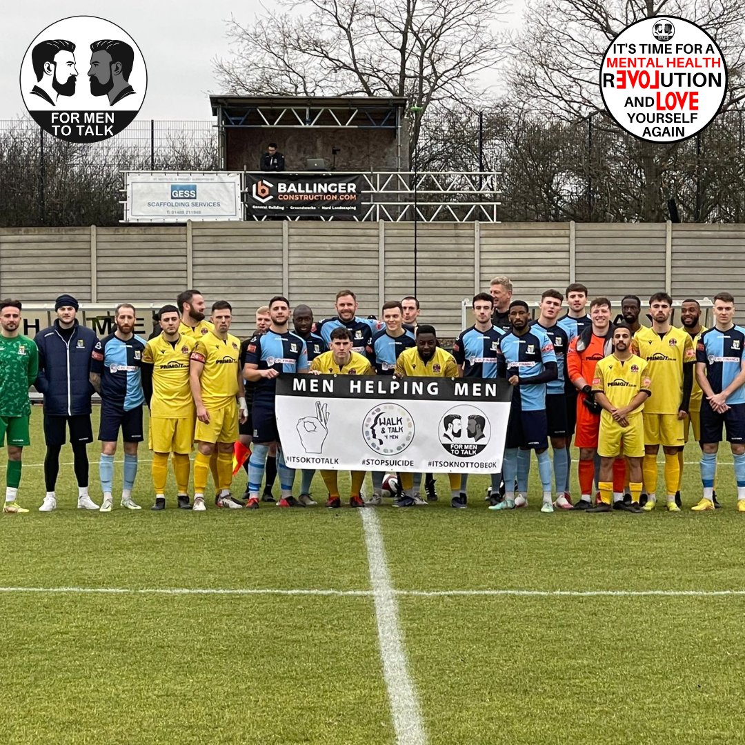 This is very special &amp; a powerful statement for mens mental health. Huge thank u to <a href="/StNeotsTownFC/">St Neots Town F.C. Official</a> &amp; <a href="/ShepshedDynamo/">Shepshed Dynamo FC</a> for supporting <a href="/ForMenToTalk/">For Men To Talk</a>, <a href="/talk4men/">Walk&Talk4Men - St Neots</a>  &amp;  <a href="/andys_man/">Andys_Man_Club</a> - Huntingdon.
#mentalhealth #mentalhealthawareness #mentalhealthmatters #itsokaytonotbeokay #itsoktonotbeok