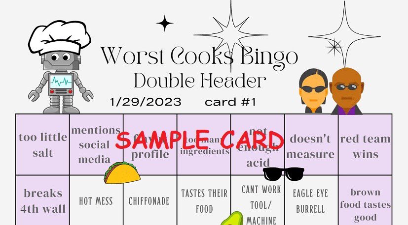 ForkTravel's tweet photo. Week 5 is another Worst Cooks double-header! Make sure to go to https://t.co/1tGJK3s3oI to get your bingo cards!

#WorstCooks #worstcooksbingo #worstcooksinamerica #foodnetwork #foodnetworkbingo #foodbingo #bingo #foodnetworkfan #realityshow #foodgroupie #foodgroupielife https://t.co/jEAfbcdNqd