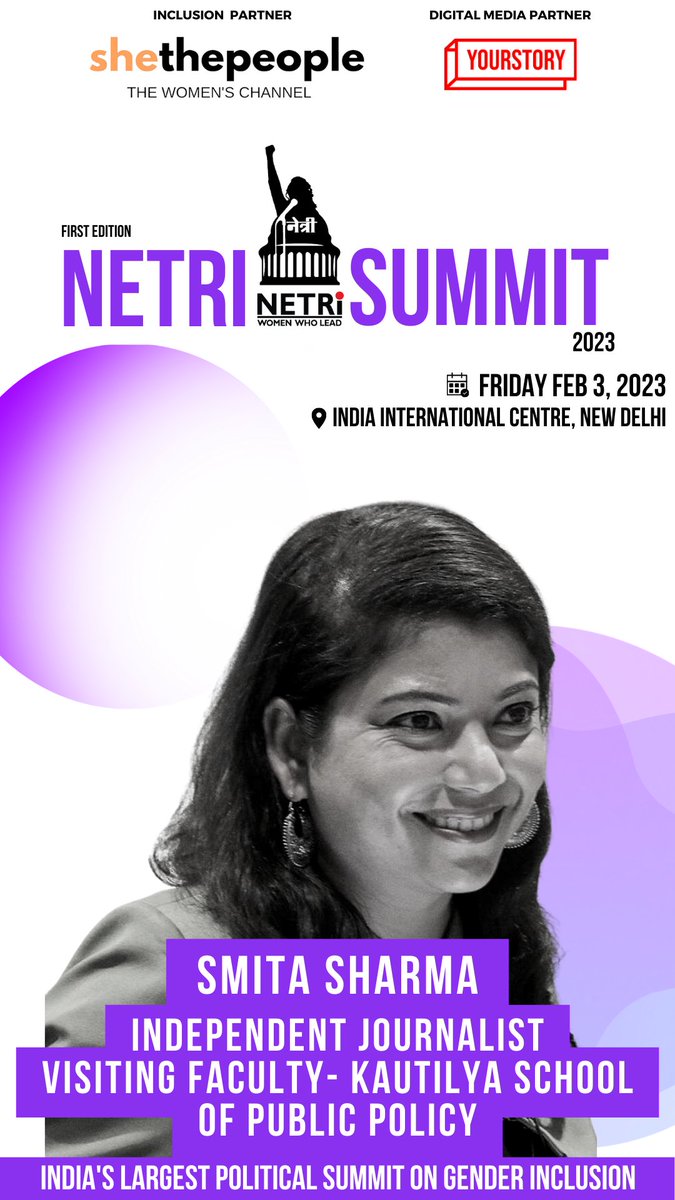 NetriFoundation's tweet photo. Learn from the expert @Smita_Sharma on building your viewership in politics and the role of digital media in shaping the narrative for women's participation at #netrisummit2023.
.
Register now: https://t.co/XvbMenzVd9
.
#Empowerment #Feminism #DelhiNCR https://t.co/z4GFD3BOh2