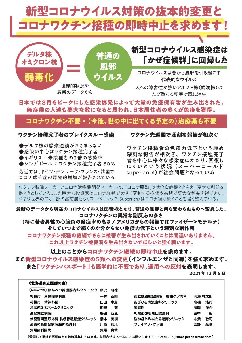 test ツイッターメディア - @gomaki19531 まったく予想していた通りの事が起こってきた。2021年11月に北海道有志医師の会を立ち上げた時に危惧していた事が、ことごとく現実になっている。
一つだけ予想外だった事は、日本がワクチン接種率世界一になった事。それだけは思ってもいなかった。 https://t.co/O0YPvTnmiR