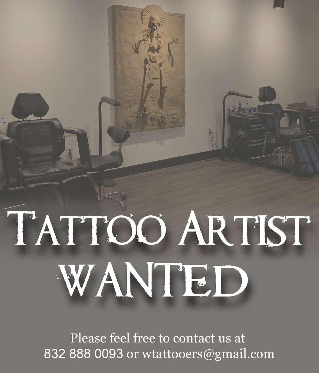 To apply to be our new resident artist send an email to wtattooers@gmail.com with portfolio and some information about yourself, your phone number, social media, etc. 
We’ll reach out to you to schedule an interview. 
#worldwidetattooers #worldwidetattooershouston #residentartist