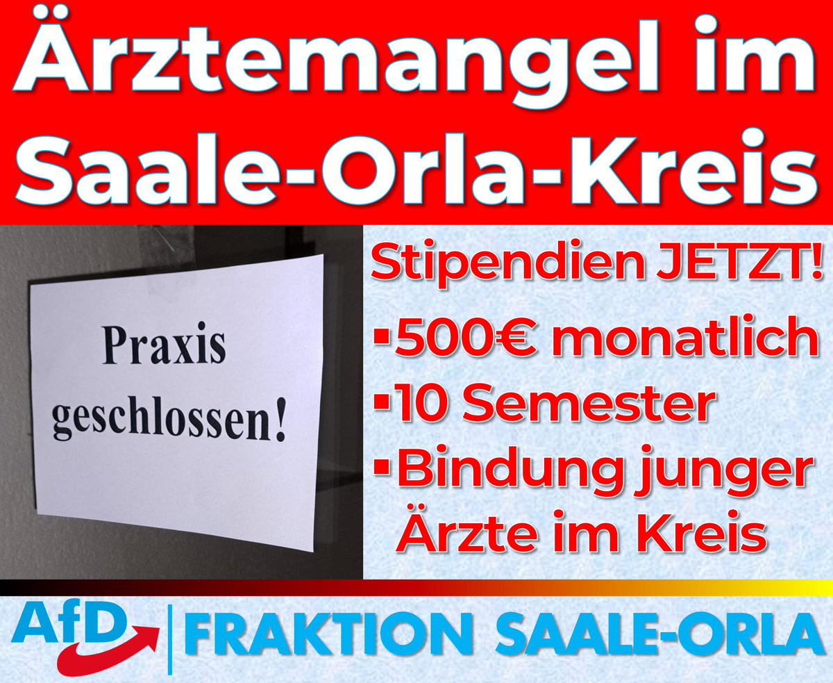 UThrum's tweet photo. ++ #Medizinische #Versorgung im Saale-Orla-Kreis #sichern!
++ #Landkreis soll #Medizinstipendien #finanzieren!
++ Der ländliche Raum darf nicht weiter abgehängt werden! https://t.co/zkD4E1w7FR